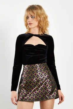Glamorous Go To Partywear|Going Out Skirts|Geo Brocade High Waisted A-line Mini Skirt -