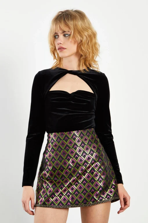 Glamorous Go To Partywear|Going Out Skirts|Geo Brocade High Waisted A-line Mini Skirt -