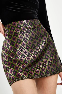 Glamorous Go To Partywear|Going Out Skirts|Geo Brocade High Waisted A-line Mini Skirt -