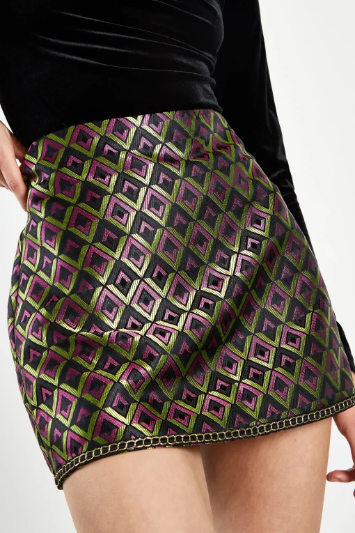 Glamorous Go To Partywear|Going Out Skirts|Geo Brocade High Waisted A-line Mini Skirt -