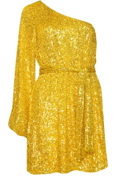 Glamorous Go To Partywear|Sequin Dresses|Gold Sequin One Sleeve Mini Dress -