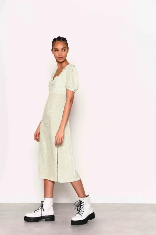 Glamorous Chic Escapes|Midi & Midaxi Dresses|Green Ditsy Print Side Split Midi Dress -