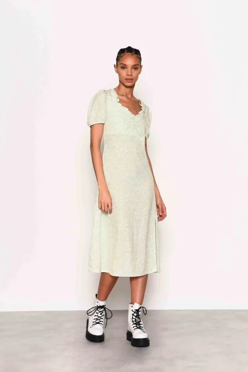 Glamorous Chic Escapes|Midi & Midaxi Dresses|Green Ditsy Print Side Split Midi Dress -