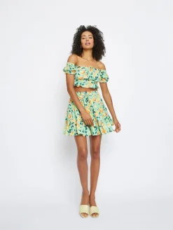 Glamorous Going Out Tops|Green Floral off the shoulder Crop Top -
