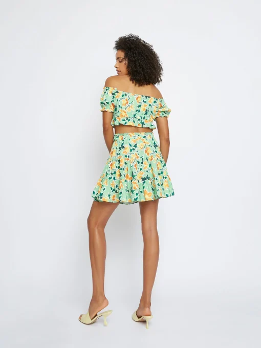 Glamorous Going Out Tops|Green Floral off the shoulder Crop Top -