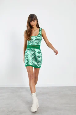 Glamorous Co-ords|Knitted Co-ords|Green Geo Knit Mini Skirt -