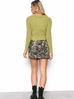 Glamorous Blouses & Shirts|Green Mauve Melange Button Front Collar Long Sleeve Shirt -