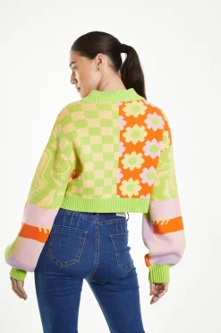 Glamorous Cardigans|Green Orange Multi Knit Cardigan -