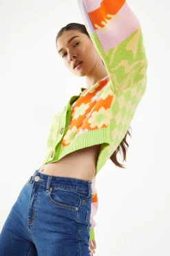 Glamorous Cardigans|Green Orange Multi Knit Cardigan -
