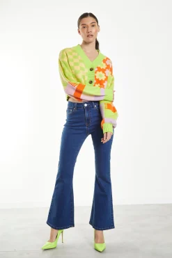 Glamorous Cardigans|Green Orange Multi Knit Cardigan -