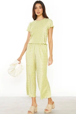 Glamorous Going Out Tops|Jet Setter|Green Plisse Short Sleeve Lettuce Hem Top -