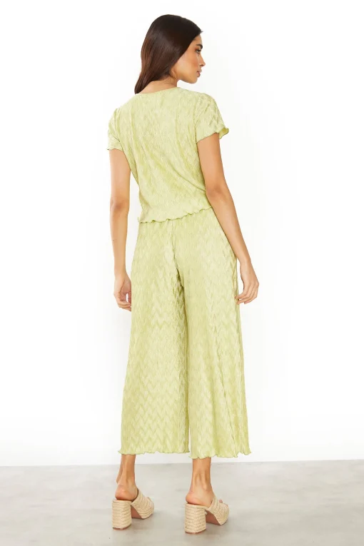 Glamorous Going Out Tops|Jet Setter|Green Plisse Short Sleeve Lettuce Hem Top -