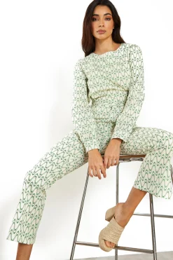 Glamorous Jet Setter|Co-ords|Green Retro Wave Backless Long Sleeve Top -