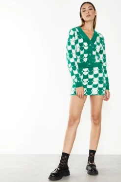 Glamorous Cardigans|Green White Heart Crop Cardigan -