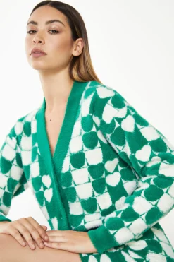 Glamorous Cardigans|Green White Heart Crop Cardigan -