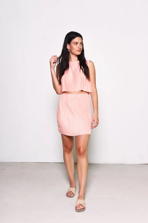 Glamorous Mini Skirts|High Waisted Peach Plisse Mini Skirt -
