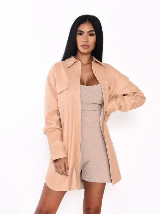 Glamorous Faux Fur & Leather|Blouses & Shirts|Honey PU Button Front Shirt -