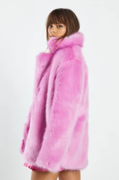 Glamorous Faux Fur & Leather|Coats|Hot Pink Faux Fur Coat with Lapel Collar -