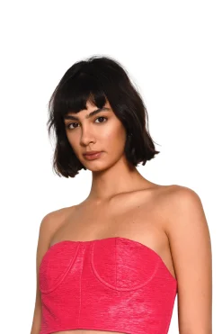 Glamorous Go To Partywear|Chic Escapes|Hot Pink Textured Bandeau Crop Top -