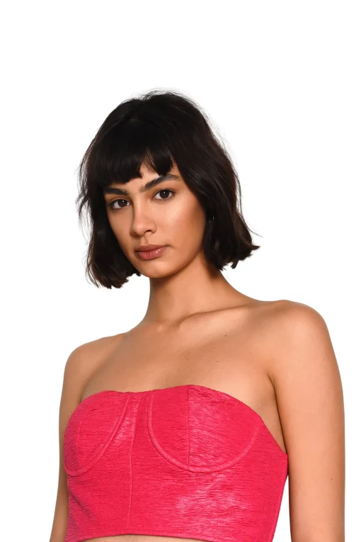 Glamorous Go To Partywear|Chic Escapes|Hot Pink Textured Bandeau Crop Top -