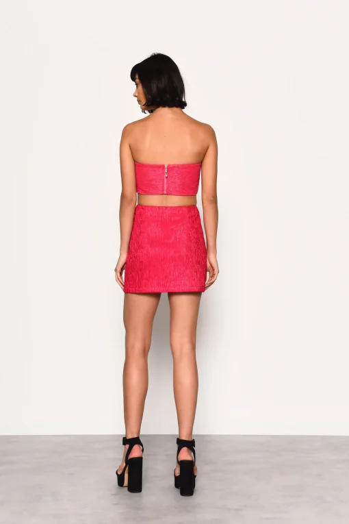 Glamorous Go To Partywear|Chic Escapes|Hot Pink Textured Bandeau Crop Top -