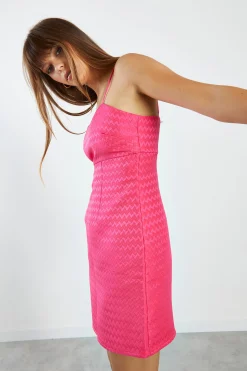 Glamorous Party Dresses|Going Out Dresses|Hot Pink Textured Empire Line Cami Dress -