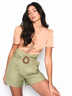 Glamorous Woven Shorts|Khaki High Waisted Belted Shorts -