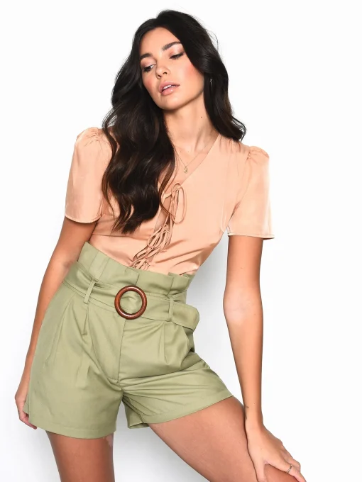 Glamorous Woven Shorts|Khaki High Waisted Belted Shorts -