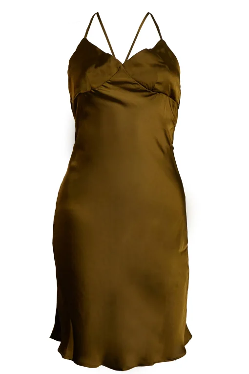 Glamorous Satin Dresses|Glamorous Care: Our Sustainable Collection|Khaki Satin Tie Back Detail Mini Dress -