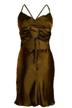Glamorous Satin Dresses|Glamorous Care: Our Sustainable Collection|Khaki Satin Tie Back Detail Mini Dress -