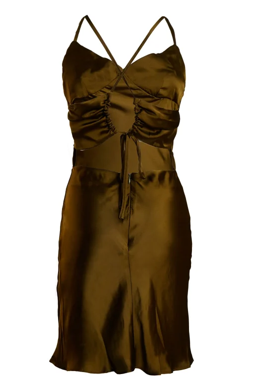Glamorous Satin Dresses|Glamorous Care: Our Sustainable Collection|Khaki Satin Tie Back Detail Mini Dress -