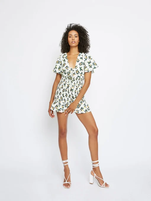 Glamorous Playsuits|Lemon & Pear Print Ruffle Sleeve Playsuit -