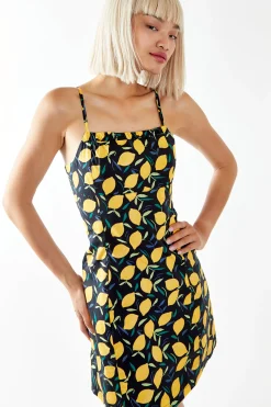Glamorous Mini Dresses|Mini Dresses|Lemon Print Strappy Fitted Mini Dress -