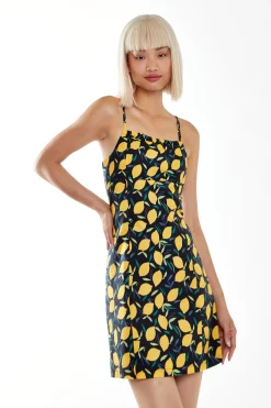 Glamorous Mini Dresses|Mini Dresses|Lemon Print Strappy Fitted Mini Dress -