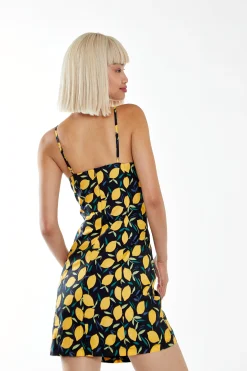 Glamorous Mini Dresses|Mini Dresses|Lemon Print Strappy Fitted Mini Dress -