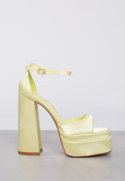 Glamorous Prom|Best Dressed Guest|Lemon Satin Open Toe Platform Heels -