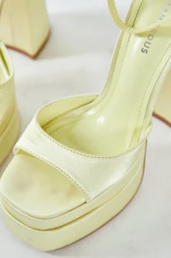 Glamorous Prom|Best Dressed Guest|Lemon Satin Open Toe Platform Heels -