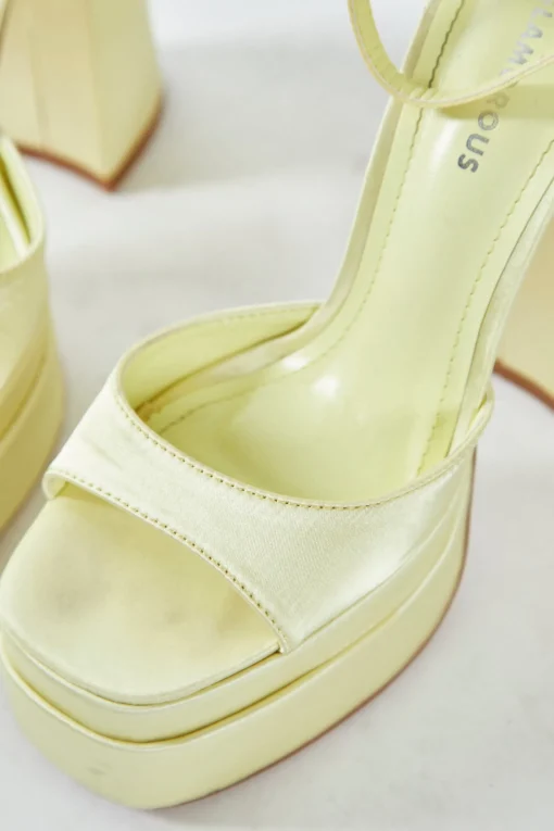 Glamorous Prom|Best Dressed Guest|Lemon Satin Open Toe Platform Heels -