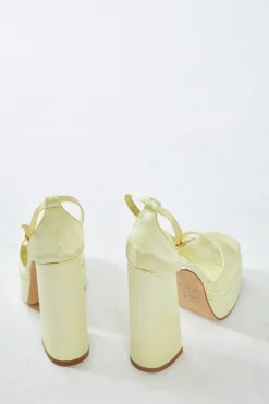 Glamorous Prom|Best Dressed Guest|Lemon Satin Open Toe Platform Heels -