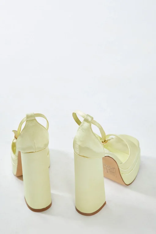 Glamorous Prom|Best Dressed Guest|Lemon Satin Open Toe Platform Heels -