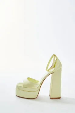 Glamorous Prom|Best Dressed Guest|Lemon Satin Open Toe Platform Heels -