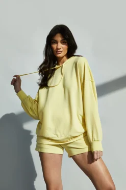 Glamorous Jumpers|Lemon Yellow Hooded Long Sleeve Jumper -