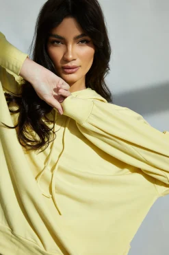 Glamorous Jumpers|Lemon Yellow Hooded Long Sleeve Jumper -