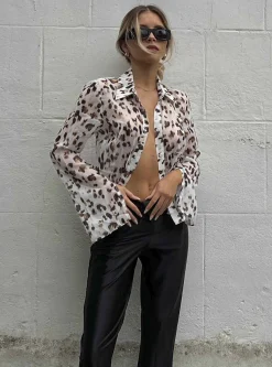Glamorous Go To Partywear|Blouses & Shirts|Leopard Print Chiffon Button Front Shirt -
