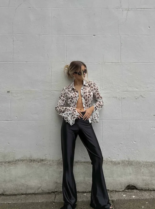 Glamorous Go To Partywear|Blouses & Shirts|Leopard Print Chiffon Button Front Shirt -