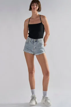 Glamorous Woven Shorts|Light Antique Wash High Waisted Shorts -