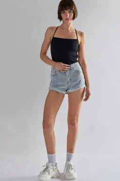 Glamorous Woven Shorts|Light Antique Wash High Waisted Shorts -
