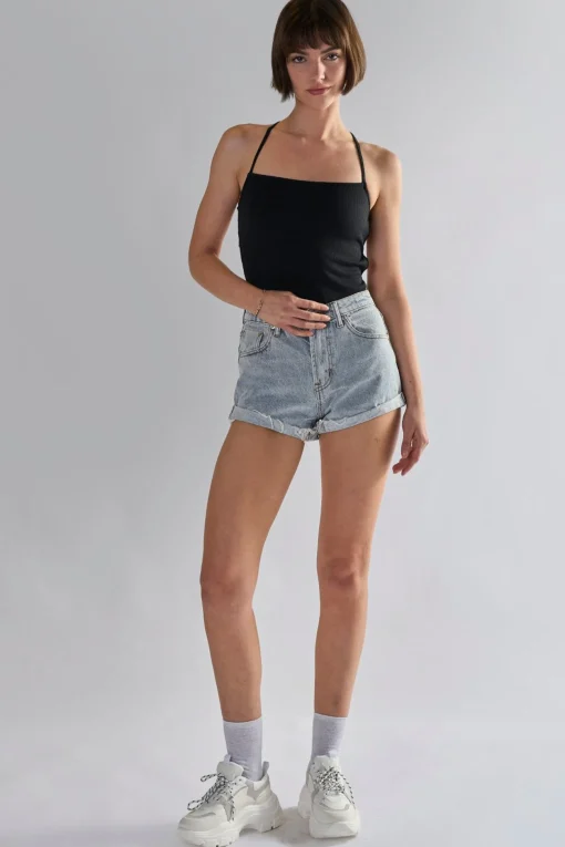 Glamorous Woven Shorts|Light Antique Wash High Waisted Shorts -