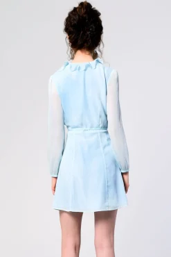 Glamorous Wrap Dressses|Light Aqua Metallic Long Sleeve Wrap Dress -