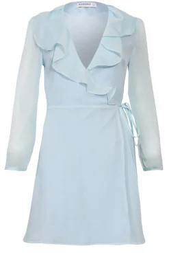 Glamorous Wrap Dressses|Light Aqua Metallic Long Sleeve Wrap Dress -